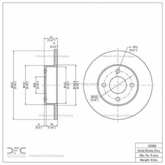 Rear Dynamic Friction Company Disc Brake Rotor 600-53000 (1) For 1991-1992 Saturn SC, 1991-1998 Saturn SL, 1991-1998 Saturn SL1, 1991-1998 Saturn SL2, 1993-1998 Saturn SC1, 1993-1998 Saturn SC2, Silver