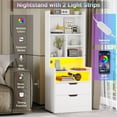 thumbnail image 2 of Toogaho White Tall Nightstand with Charging Station and LED Lights, LED Nightstand with Bookshelf, Bedside Table with Shelves and 2 Drawers, Tall End Side Table with USB Ports and Outlets, 2 of 9