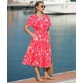 thumbnail image 5 of CASSIE LIZ Plus Size Dresses for Curvy Women Summer V Neck Short Sleeve Floral Pink Maxi Dress with Smocked Waist and Pockets Party Wedding Guest Dress (XL-5XL), 5 of 8