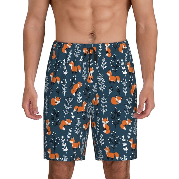 Fotbe cute fall fox Pantalones Cortos de Pijama para Hombre, Ropa de Dormir, Pantalones de Pijama Cortos para Hombre-Small