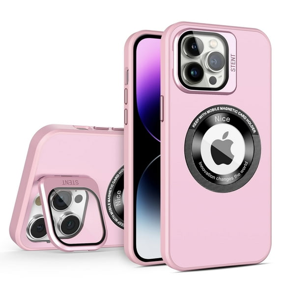for iPhone 13 Pro Magnetic Case with Camera Lens Protector Kickstand [Compatible with MagSafe] Drop Protection Slim Fit Cover for Women Men Shockproof Logo View Phone Case,Pink