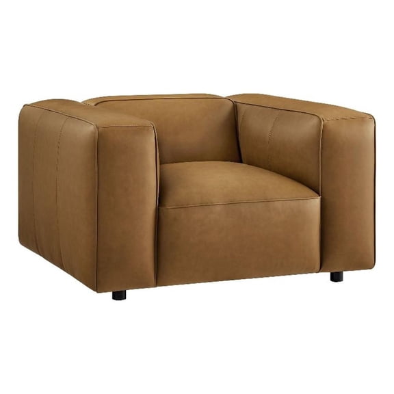 Maklaine Contemporary Vegan Leather Upholstered Armchair in Camel
