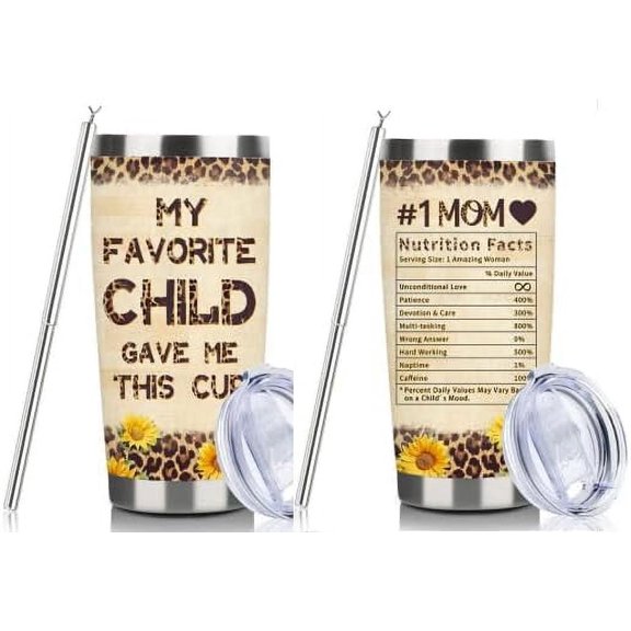 Gifts for Mom From Daughter Best Mom Birthday Gifts From Son Gifts for Mothers Day 20oz Funny Mom Cup Christmas Presents for Mother From Favorite Child Kids Travel Tumbler With Lid Straw
