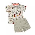 thumbnail image 2 of Uccdo Toddler Boys Shorts Sets Casual Summer Outfits 12M-5T Kids Cartoon Print Button Down Shirt & Solid Shorts Suits, 2 of 3