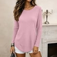 thumbnail image 6 of ClodeEU Women's Crew Neck Side Split Curved Hem Long Sleeve Top, Casual Loose Waffle Knit Pullover Blouse Pink,Women's Plus XXL, 6 of 9