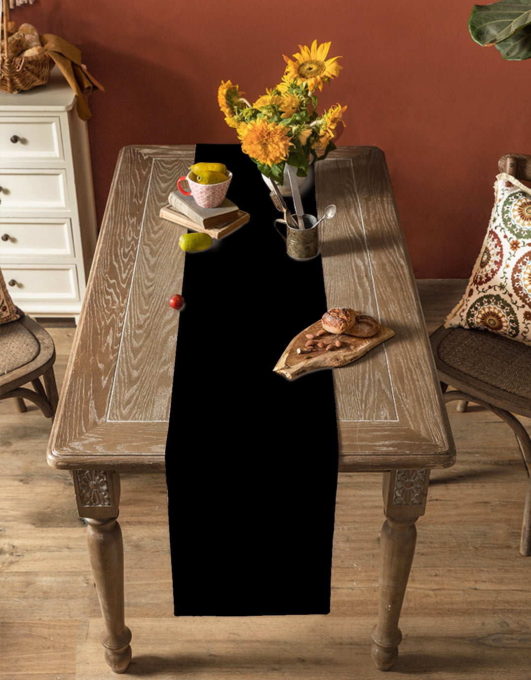 nqOlkjepod Black Table Runner 72 Inches Long Farmhouse Dress Scarves, Pure Black Dining Tablerunner for Coffee Table/Kitchen Island/Party Décor, 16" x 72"