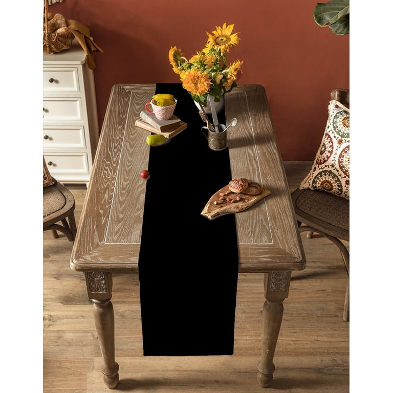 Farmhouse Scalloped Table Runner – Black, 13x36 Inches, Washable Polyester For Kitchen, Wedding, Party