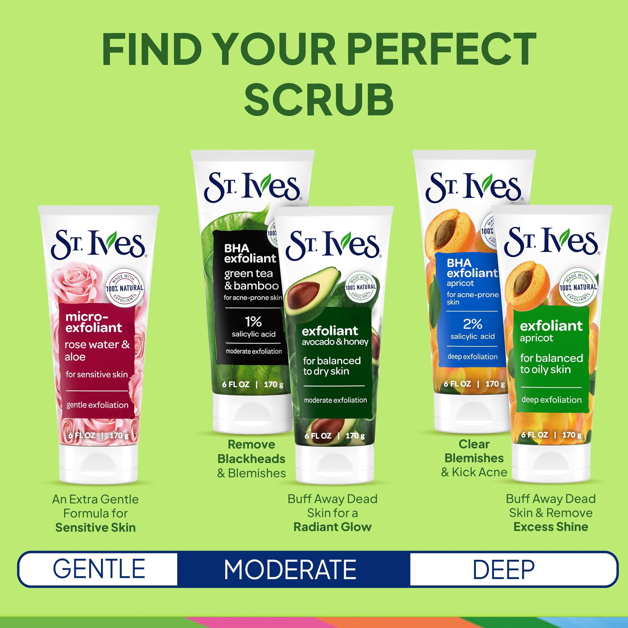 St. Ives Blackhead Clearing Green Tea and Bamboo Face Scrub 6 Oz. - 3 Pack