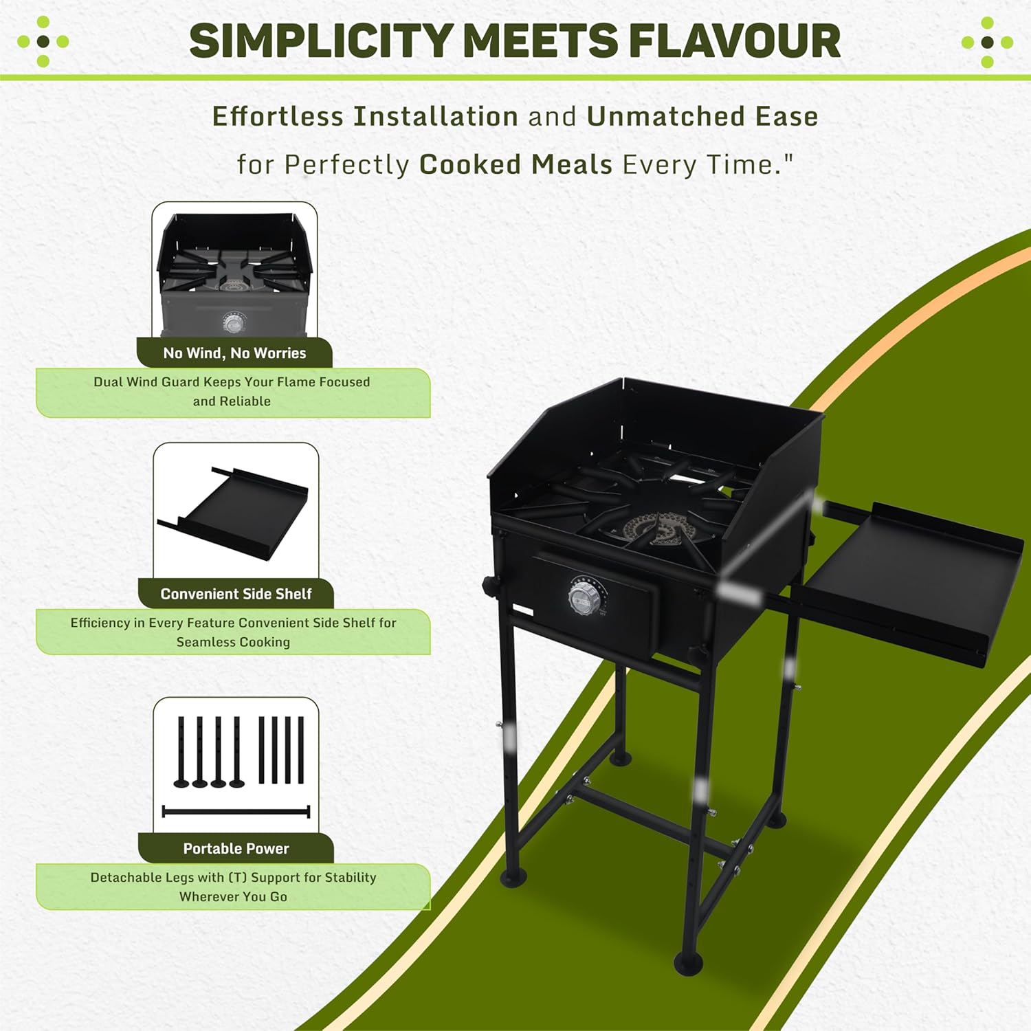 SONRET - Single Burner Propane Stove - 1,30,000 BTU - with Side Shelf & Wind Panel
