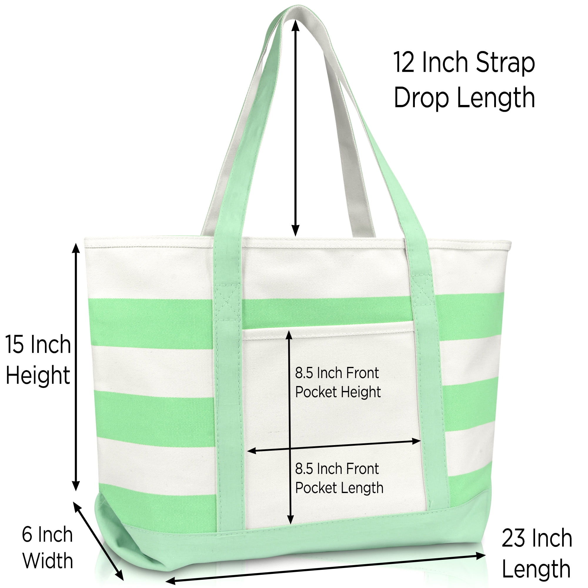 DALIX Striped Boat Bag Premium Cotton Canvas Tote in Mint
