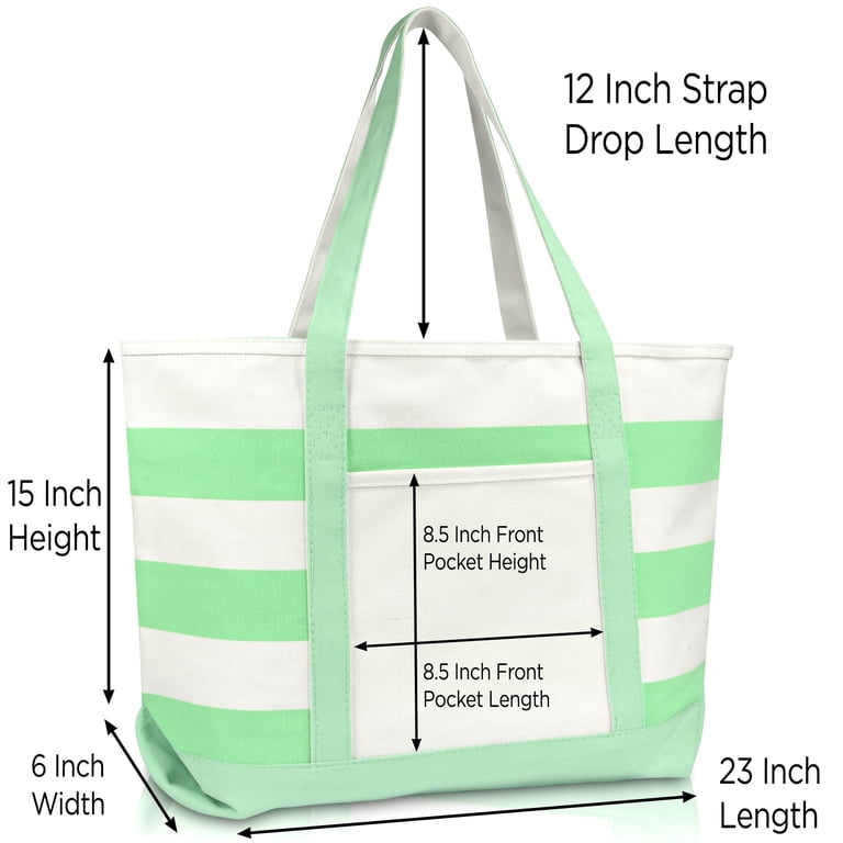 DALIX Striped Boat Bag Premium Cotton Canvas Tote in Mint Green