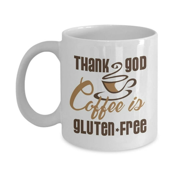 Thank God Coffee Is Gluten-free Funny Gluten Free Diet Themed Joke Coffee & Tea Gift Mug, Party Favors, Supplies, Accessories, Ornaments, Items, Stocking Stuffers & Food Related Gifts For Men & Women