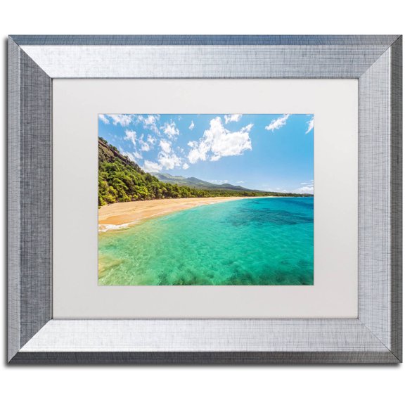 Trademark Fine Art 'Makena Beach Maui' Canvas Art by Pierre Leclerc, White Matte, Silver Frame