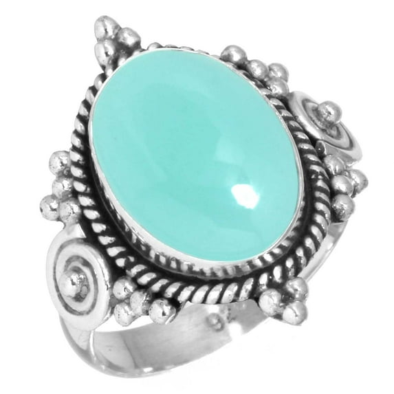 925 Silver Ring For Women - Girls Aqua Chalcedony Stone Silver Ring Size 6.5 March Birthstone Handmade Silver Ring Size 6.5 Gift For Mother On Friendship Day 925 Gemstone Silver Jewelry