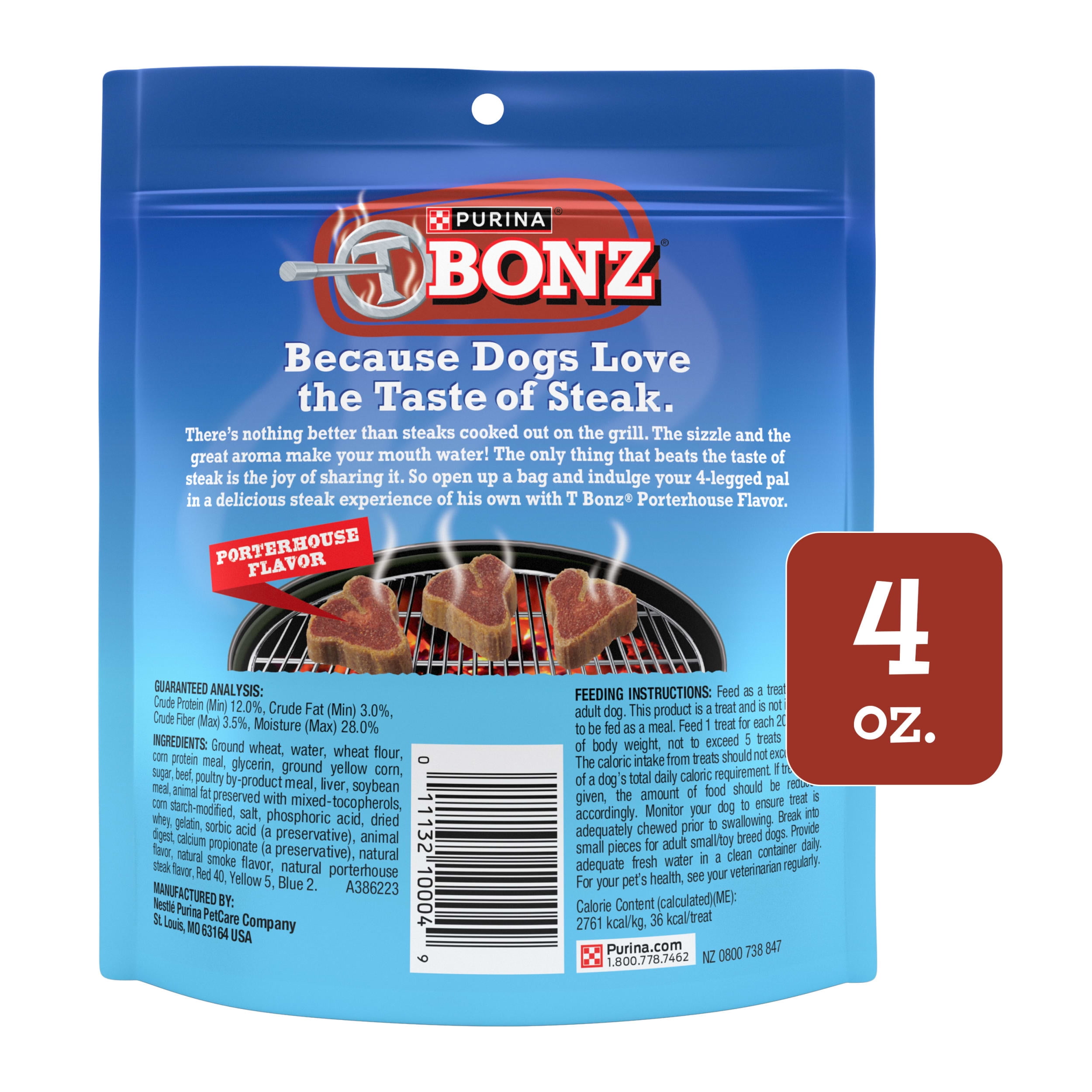 (6 pack) Purina T-Bonz Dog Treats with Porterhouse Flavor & Real Beef Chews, 4 oz Pouch