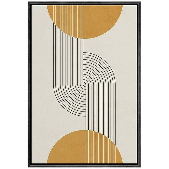 IDEA4WALL Framed Canvas Print Wall Art Line Art Illusions with Yellow Spheres Geometric Shapes Illustrations Abstract Mid-Century Colorful for Living Room, Bedroom, Office - 24"x36" Black