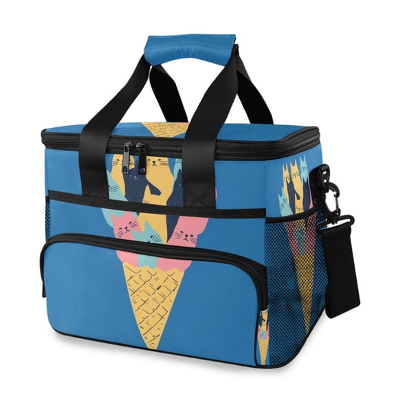 FORMRS Insulated Cooler Bag 24 Cans Capacity Soft Leakproof Lunch Box with Side Pockets, Colorful Ice Cream Cat