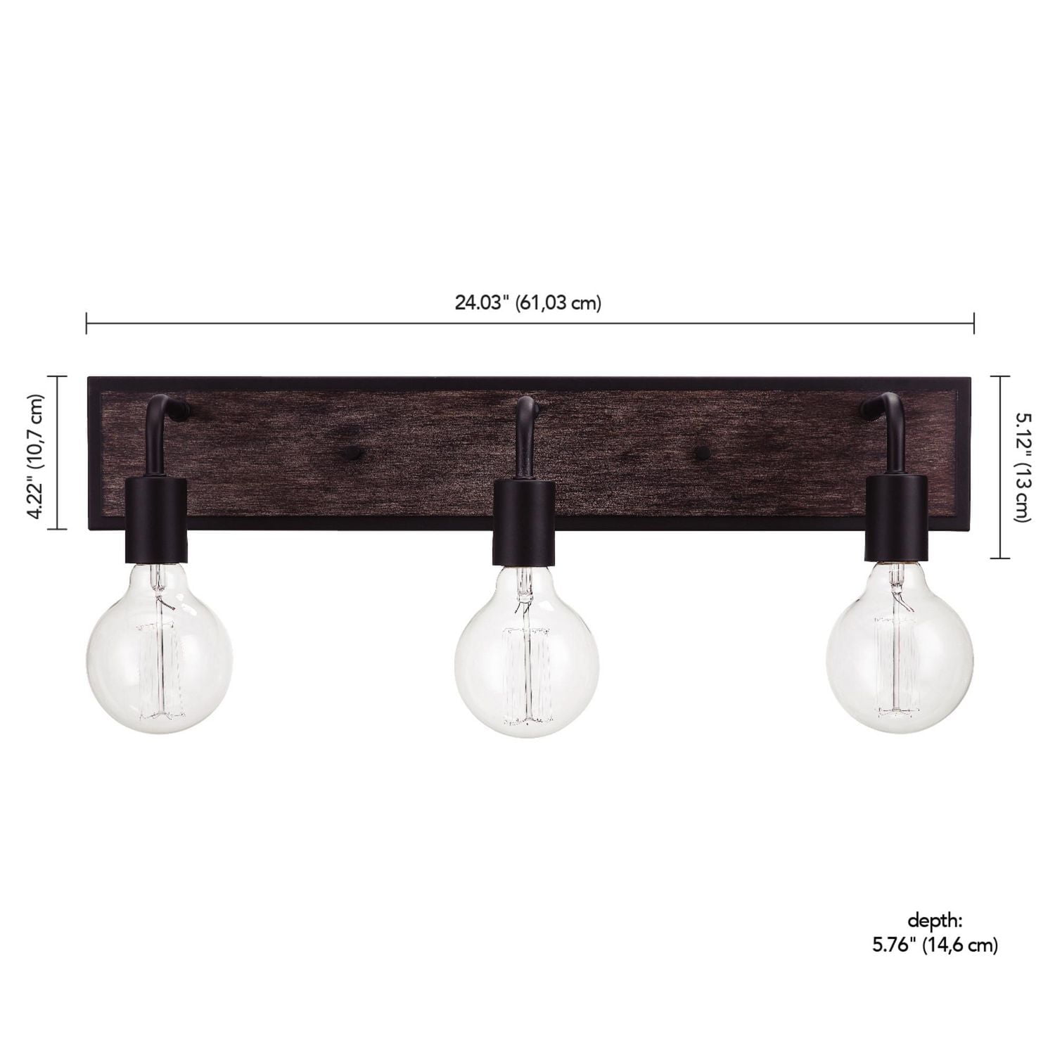 Globe Electric Auckland 5-Piece All-In-One Bathroom Set, Black, Faux Wood, 3-Light Vanity Light with Seeded Glass Shades, Towel Bar, Towel Ring, Robe Hook, Toilet Paper Holder, 51863