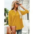 thumbnail image 4 of LOMON Women's 3/4 Sleeve Henley V-Neck Button Up Pleated Back Blouses Swiss Dot Blouse Tops Shirts, 4 of 8