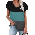 thumbnail image 2 of Pompotops Women's Summer New Style Multi-color Stitching Short-sleeved Top, 2 of 5
