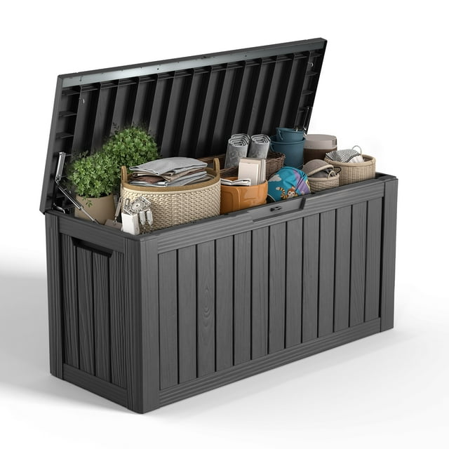 EasyUp Coffre de Terrasse en Résine de 80 Gallons, Coffre de Rangement Extérieur Verrouillable pour Meubles, Outils de Jardin et Rangement d'Outils, Boîtes de Rangement Extérieures Étanches (Noir)