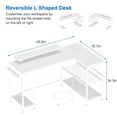 thumbnail image 3 of Jojoka 49.6" Reversible L Shaped Computer Gaming Desk with LED Light & Power Outlets, Corner PC Desk with Storage Shelves & Monitor Stand, Home Office Desk, Writing Desk, Workstation, White, 3 of 8