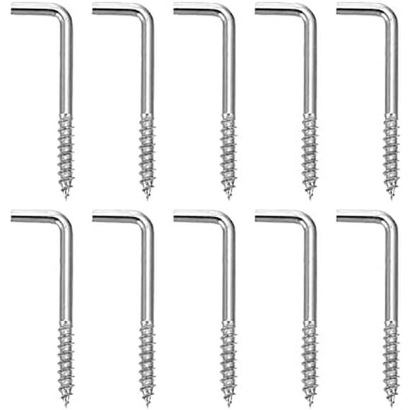 Jinsinto 6mm L-Hook Screws Right Angle Screws (Pack of 10) Galvanized Angle Self Tapping Wood Screws, Cup Hook 67*22mm