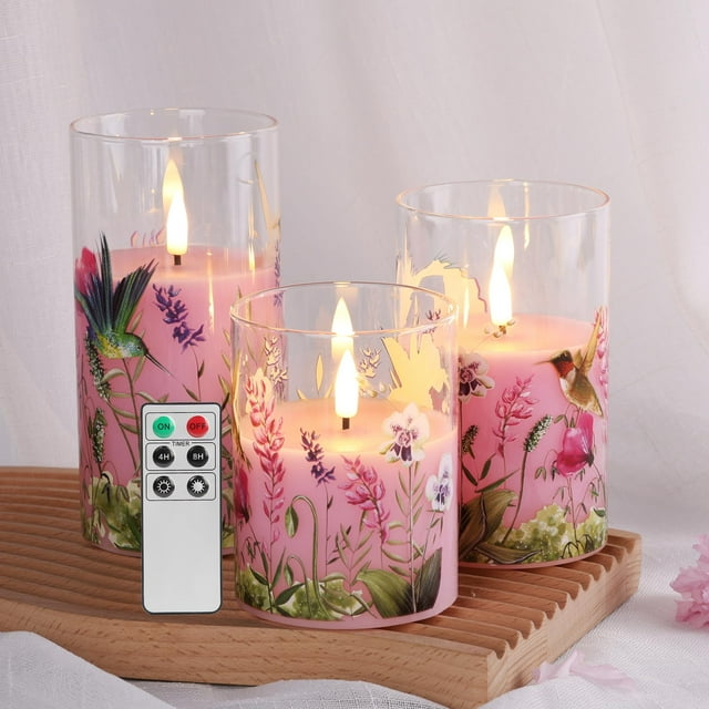 Velas sin llama Eywamage, cristal floral con forma de colibrí rosa