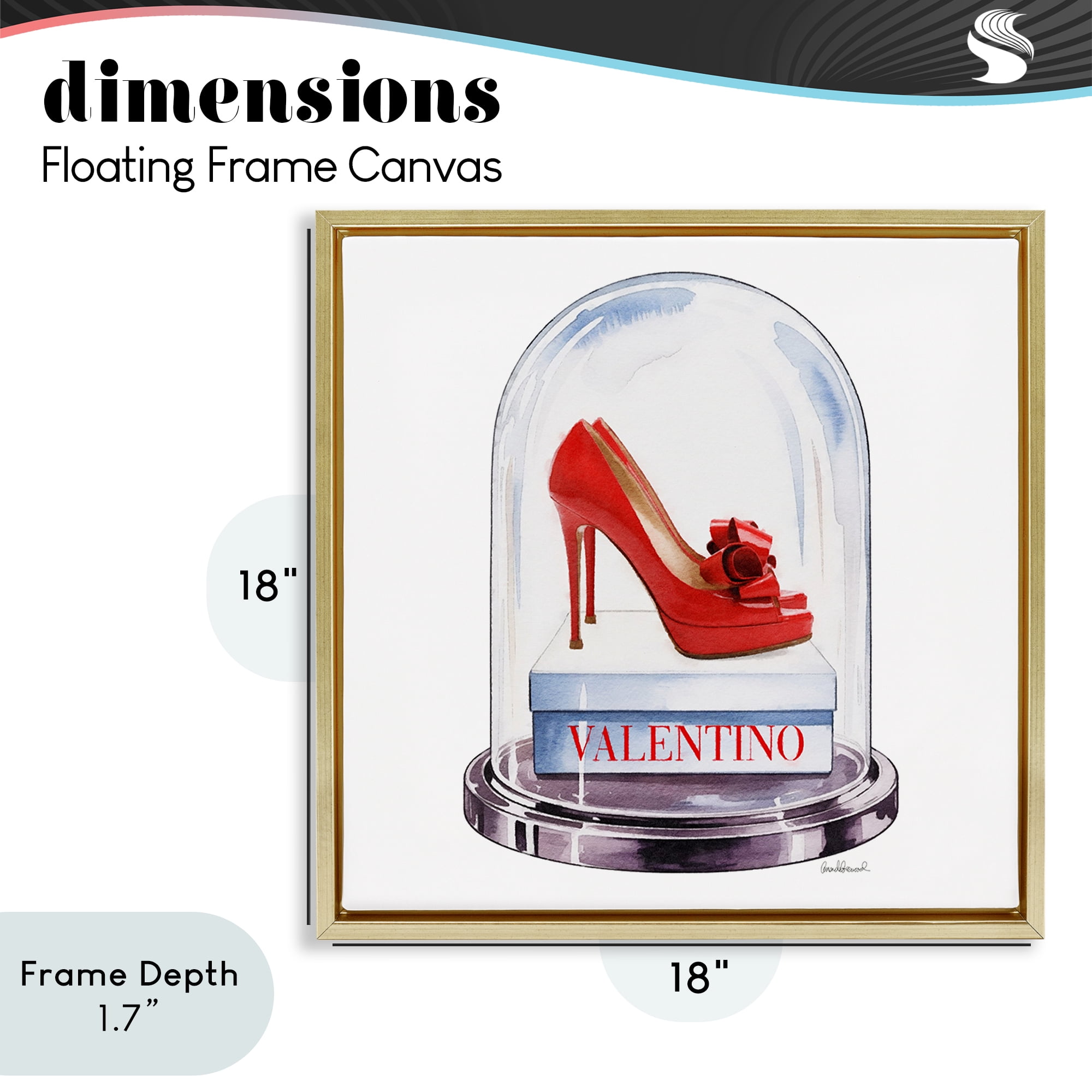 Stupell Industries Red Heels in Bell Jar Gold Framed Floater Canvas Wall Art, design by Amanda Greenwood