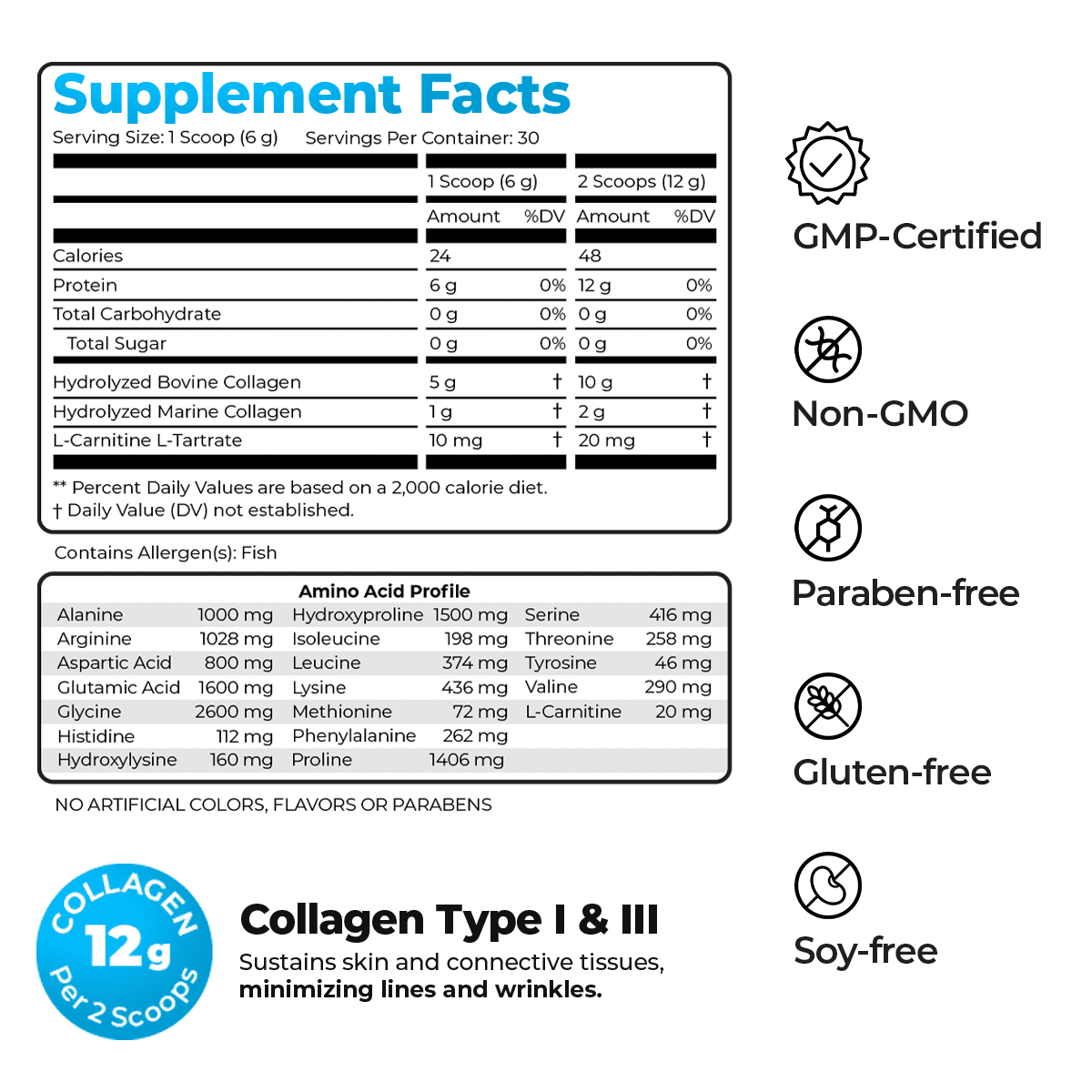 Healthful Seasons Multi Collagen Peptides Powder with L-Carnitine Hydrolyzed Protein for Hair Skin Nails Joints Unflavored 1-Count