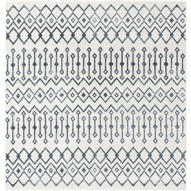 Unique Loom Bohemian Trellis Tribal Area Rug 7'10 x 7'10 Square Ivory/Navy Blue