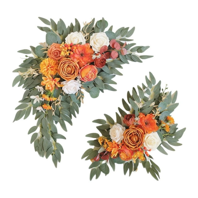 Juego de guirnaldas de flores artificiales para decoración de bodas, ceremonias, recepciones y fiestas. Naranja