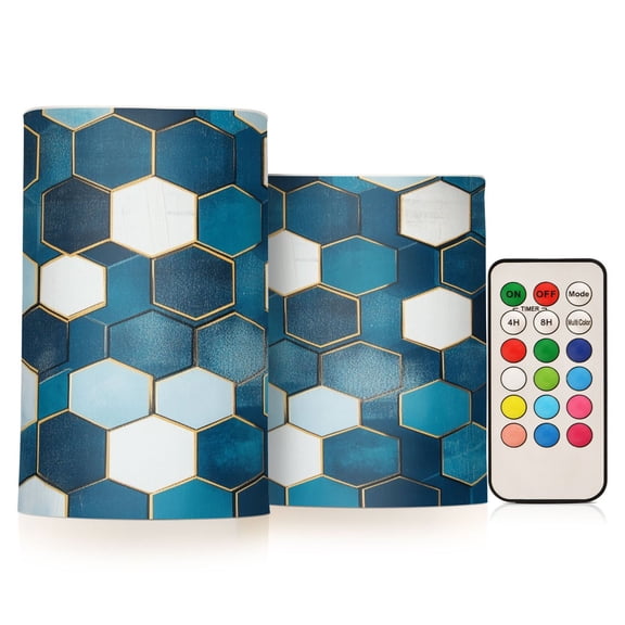 Yayeee Flameless Candles with Remote Flickering Battery Operated Multi Color Changing, Dark Blue Hexagon Patterns