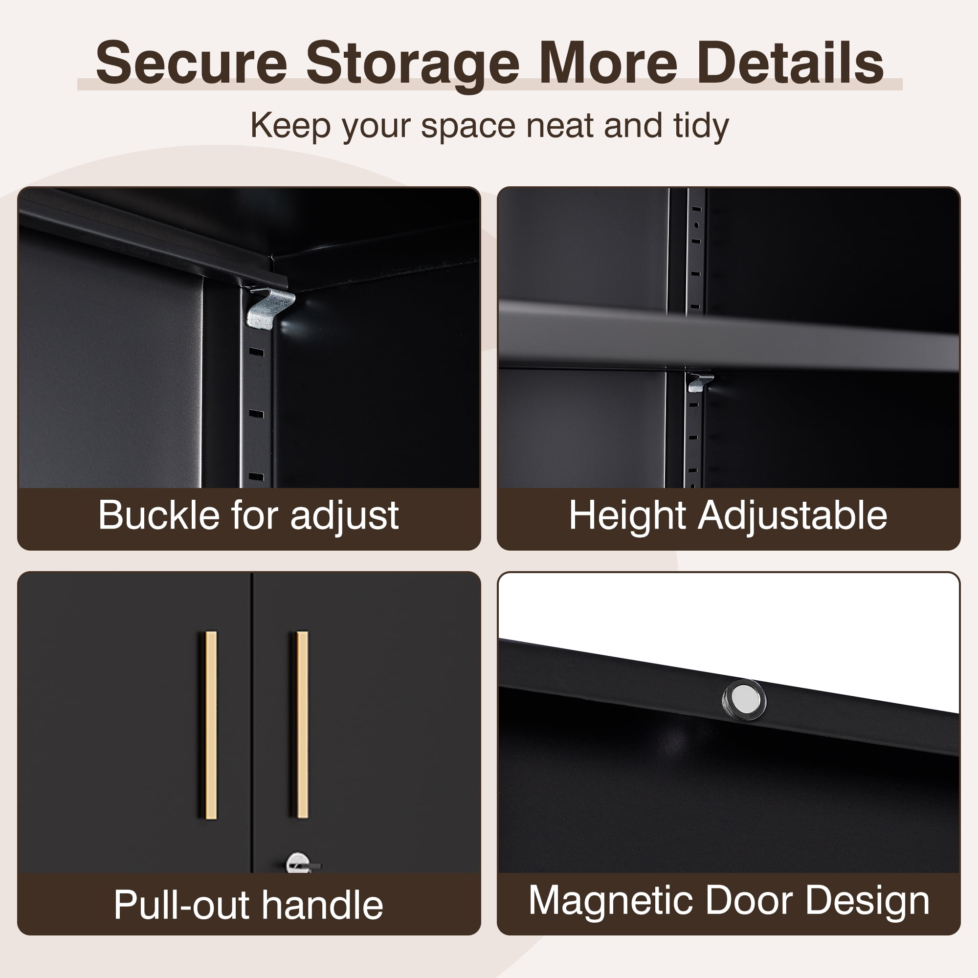 Fesbos Metal Garage Storage Cabinet with 2 Doors and 4 Adjustable Shelves, 71 Inches Tall Black Steel Locking Tool Cabinets for Office, Home, Garage, Gym, School, Warehouse
