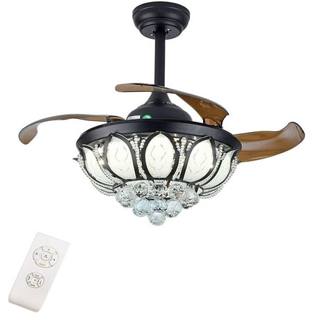 

OUKANING 36 Black Crystal Chandelier +Remote Retractable Blades