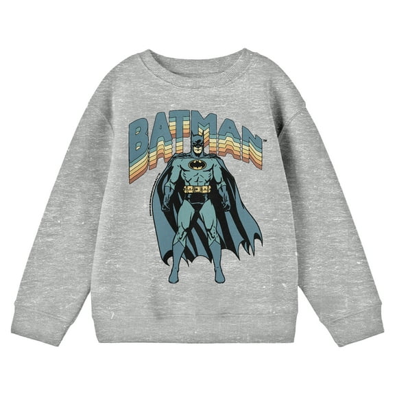 Batman Vintage-Inspired Superhero Youth Heather Gray Crew Neck Sweatshirt-Medium