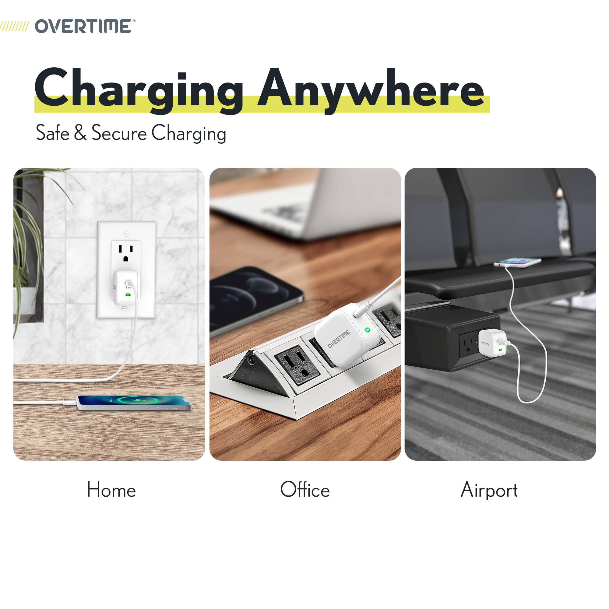 USB C Charger Set, Overtime 20W Fast Charger and USBC-Lightning Cable 10ft - White