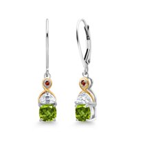 Gem Stone King 925 Silver and 10K Yellow Gold Dangle Earrings Cushion Peridot Half Moon Moissanite (1.73 Carat Cttw)