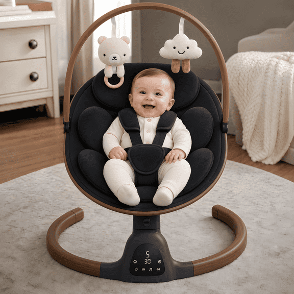 Baby Swing for Infants, 5 Swing Speed, 10 Lullabies, 5-Point Harness,Electric Baby Swing for Toddlers and Newborn with Bluetooth, Remote Control and Adjustable Swing Speeds,Touch Panel