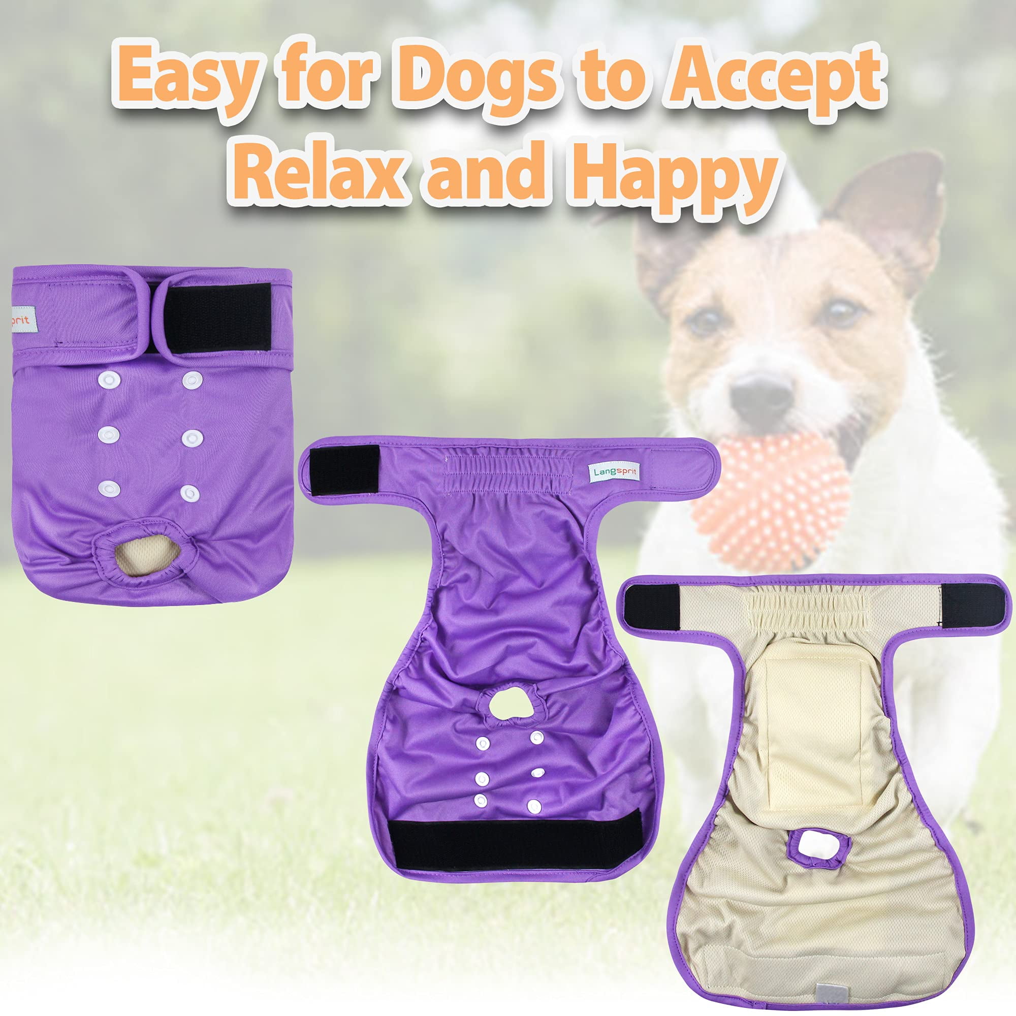 Langsprit Washable Female Dog Diapers (3 Pack) - No Leak Reusable