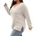 thumbnail image 4 of SOMER Woman Blouses Plus Size Tops V Neck Ribbed Casual Long Sleeve Loose Pullover Tunic Shirts, 4 of 6