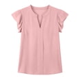 thumbnail image 5 of CQONEPT Womens Cap Short Sleeve Ruffle Blouse Casual Pleated V Neck Dressy Shirts Summer Slim Solid Trendy Work Outfits Pink XL, 5 of 6