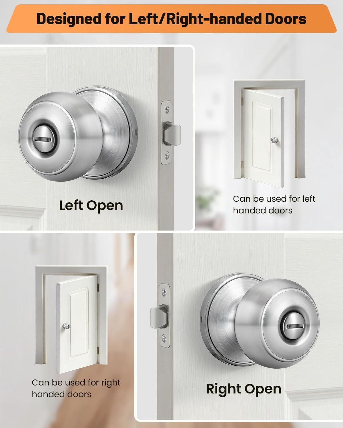 Brushed Nickel Door Knobs, 6 Pack Privacy Door Knobs Interior Door Knobs for Bedroom/Bathroom Keyless Doorknobs Interior/Exterior Lockset, Brushed Nickel Modern Design Door Hardware