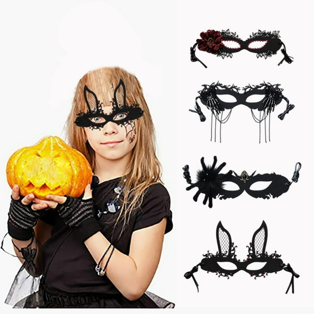 Xihbxyly Máscara de Mascarada, Diseño de Araña Negra, Cinta Ajustable, Elegante Material de Encaje, Ajuste Cómodo, Accesorio para Fiestas de Disfraces, Cosplay de Halloween, Cinta de 45 Cm de Largo.