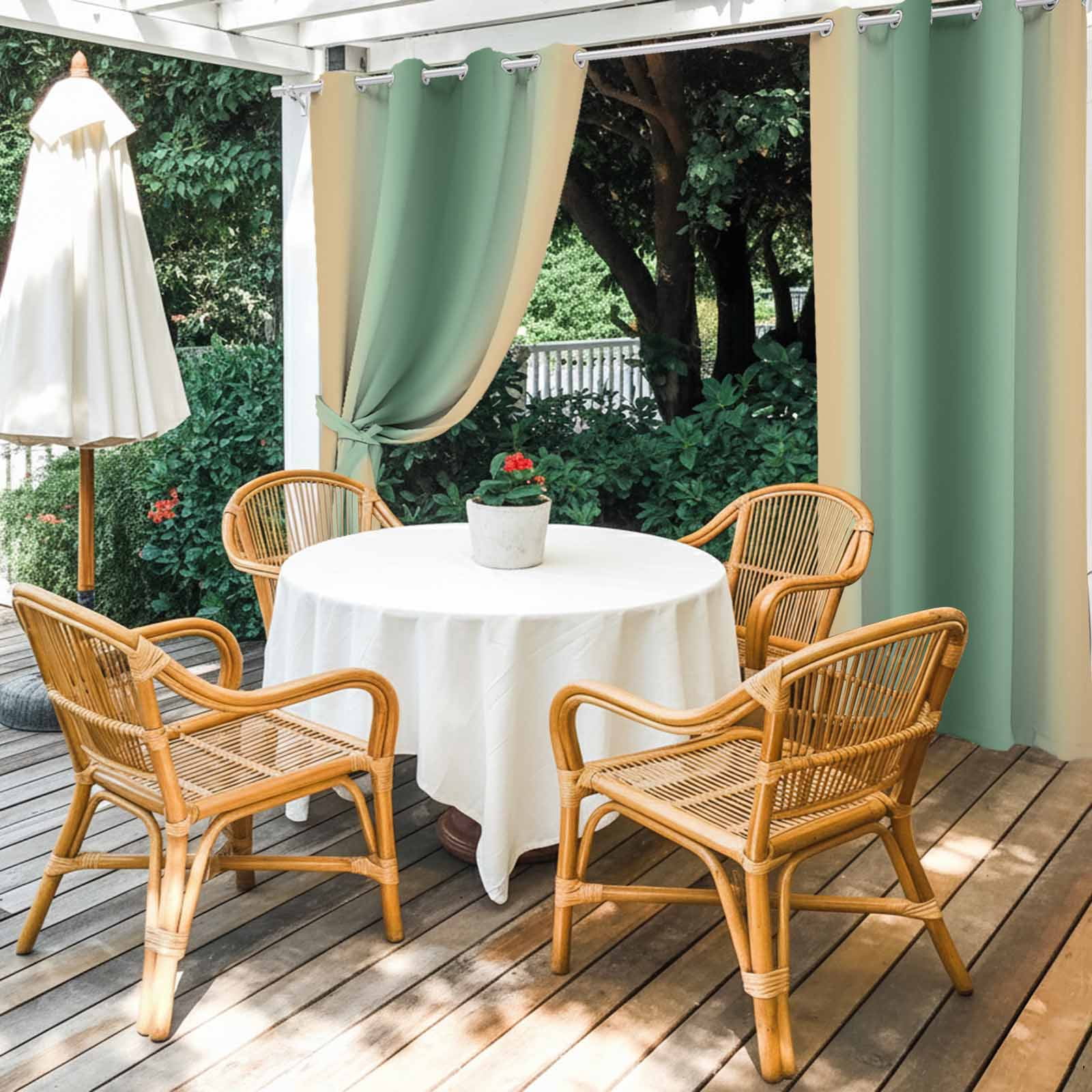 Outdoor Curtains for Patio Waterproof, Sage Green Yellow Ombre Windproof Pravicy Outside Porch Blackout Curtain, Farmhouse Modern Gradient Art Sun Blocking Grommets Curtains for Cabana 54"x108"