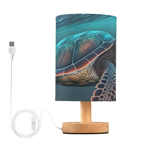 Sea Turtle Swimming Bedside Table Lamp LED Warm Lights with USB Charging Port Retro Cylinder Desk Lamps