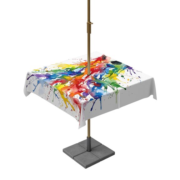 Outdoor Tablecloth with Umbrella Hole for Patio/Picnic/Party/Camping, Football Colorful Splash Waterproof Table Cloth Square Cover Washable, Modern Abstract Art Oil Painting (60"x 60")