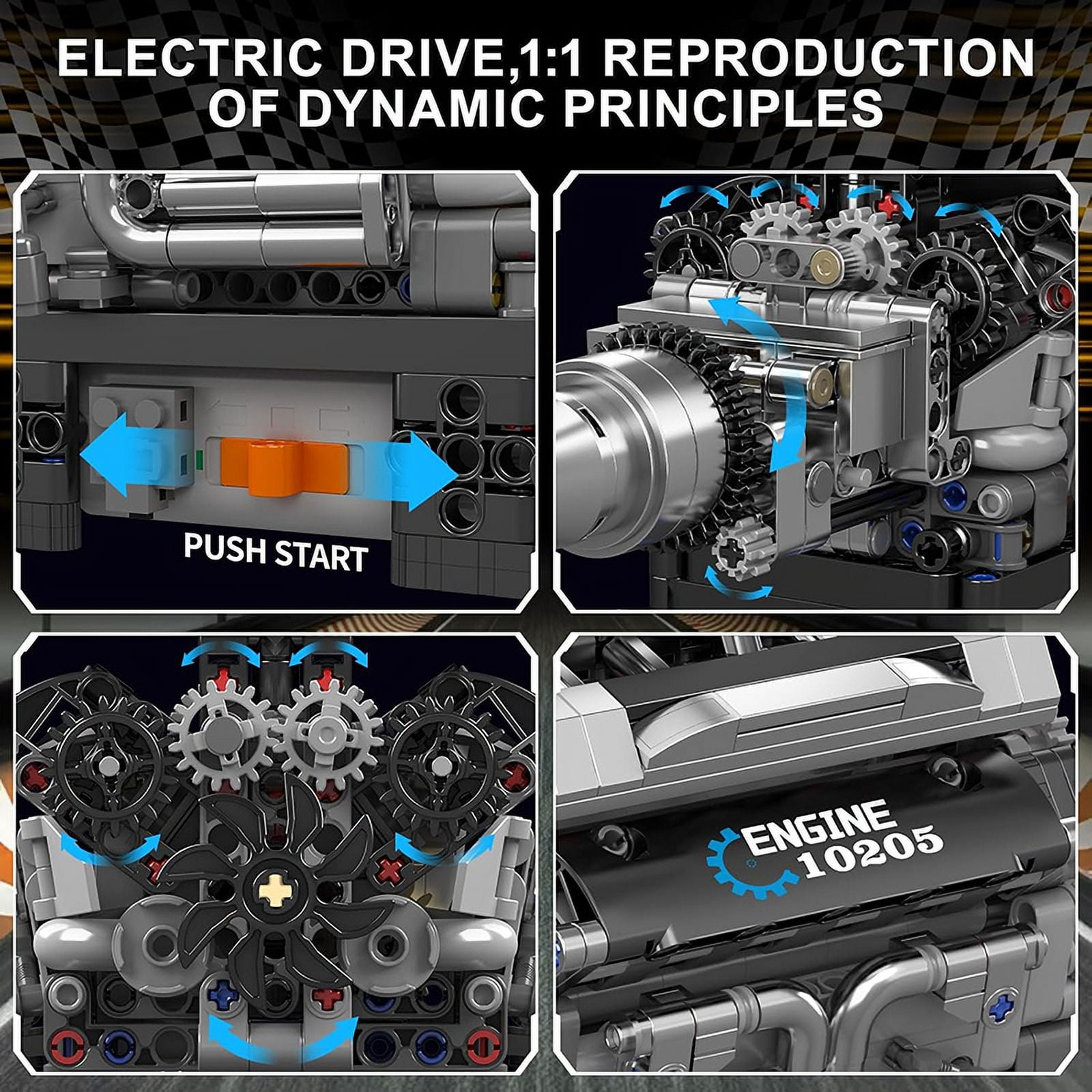 SNOWEAGLE V12 Engine Building Blocks Sets, 10205 Car Engine Model kit That Run, Build Your Own STEM Model Mini Engine, 12-Cylinder Engine Building Engineering Toys for Kids/Adults(733+PCS)