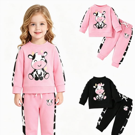 Vedolay Toddler Baby Girl Clothes 6-9 Months Long Sleeve Cute Cow Print Pullover Sweatshirt and Stretch Jogger Pants Set Baby Kids Little Girl 2Pcs Fall Winter Outfits
