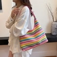 thumbnail image 4 of Bolso Mano Tejido JShteea para Mujer Bolsos Playa Verano A Rayas rosa, 4 of 9
